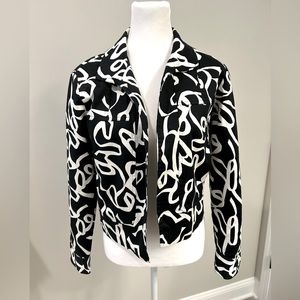 Transitions Black and White Ribbon Print 90’s Style Cropped Jacket- size 4
